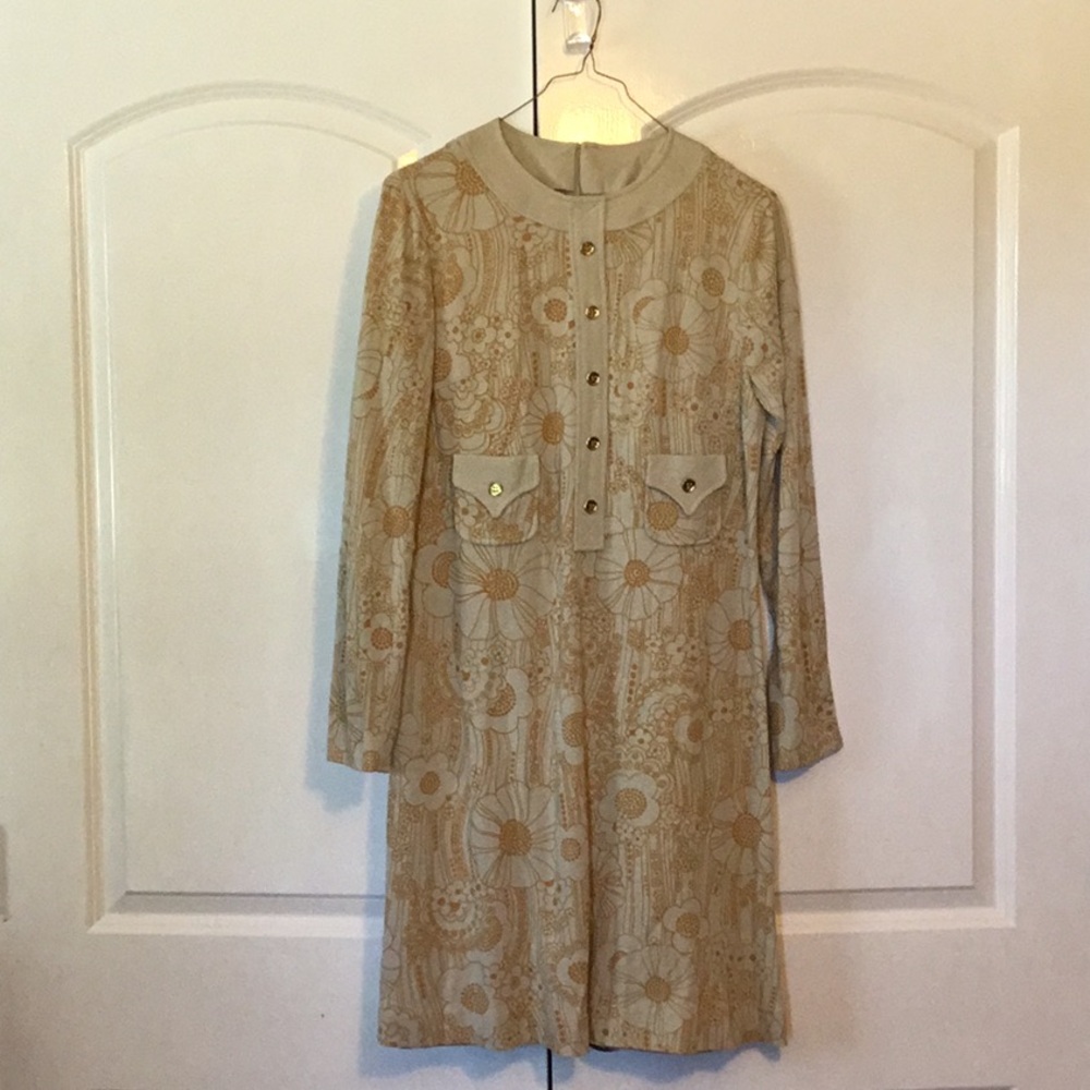 Vintage Beige Floral Women's Dress